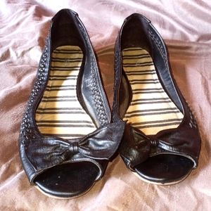 CATO Size 10W Black open toed flats with bow